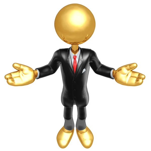 Złoty facet biznesmen charakter prezenter — Zdjęcie stockowe