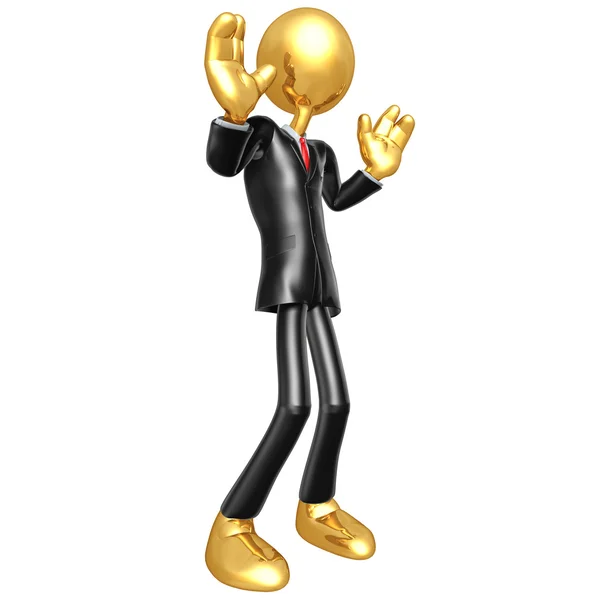 Gold Guy Businessman Presenter Character — Stock Photo, Image
