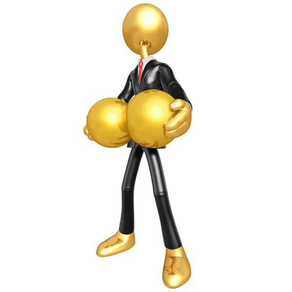 Gold Guy Businessman Big Balls — Stock Photo, Image
