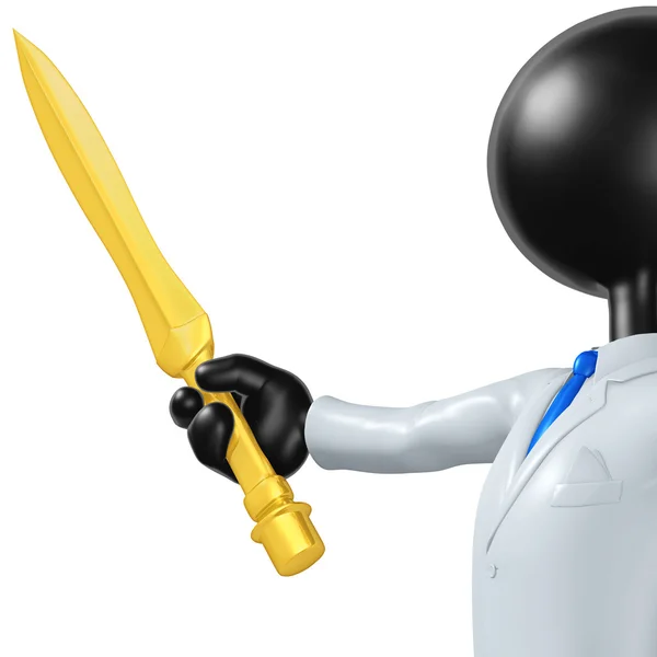 Персонаж 3D Бизнесмена с мечом — стоковое фото