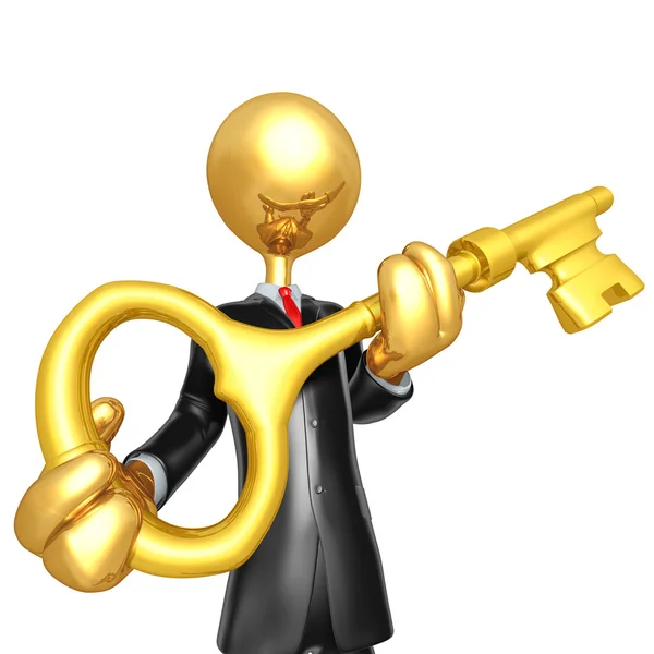 Gold Guy Businessman klíč k úspěchu — Stock fotografie