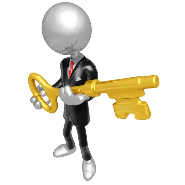 3D Businessman Character Key To Success — Stock Photo, Image