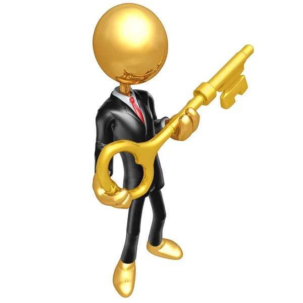 Gold Guy üzletember kulcs a sikerhez — Stock Fotó
