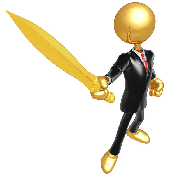 Gold Guy Businessman With A Sword — Stock Photo, Image