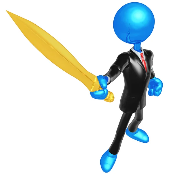 Personagem de homem de negócios 3D com uma espada — Fotografia de Stock