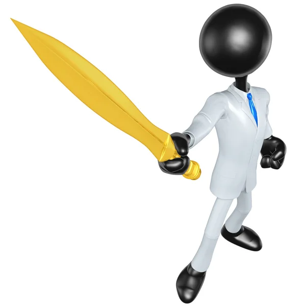 Personagem de homem de negócios 3D com uma espada — Fotografia de Stock
