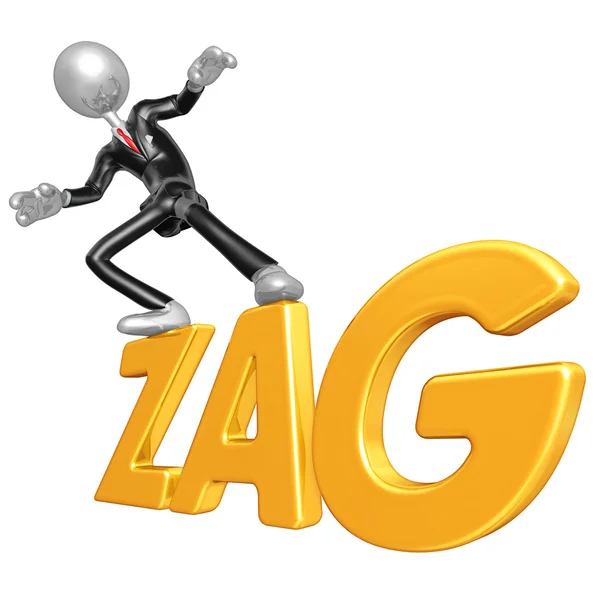 3D Businessman Character Surfing On Zag — Stock Photo, Image