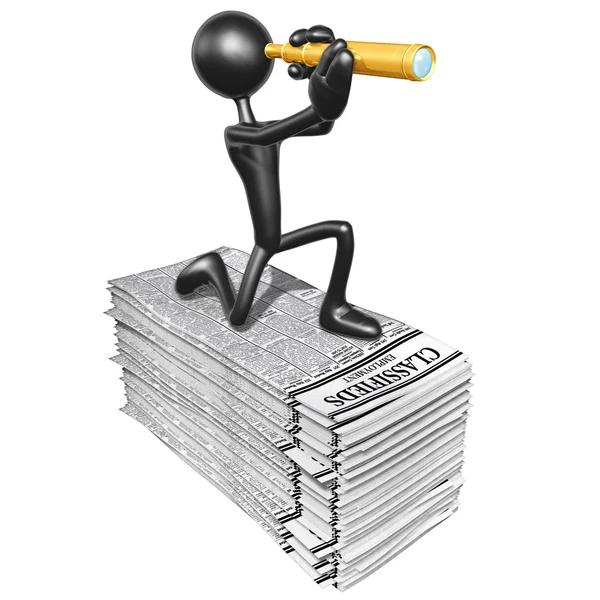 3D Character With Employment Classifieds — Stock Photo, Image