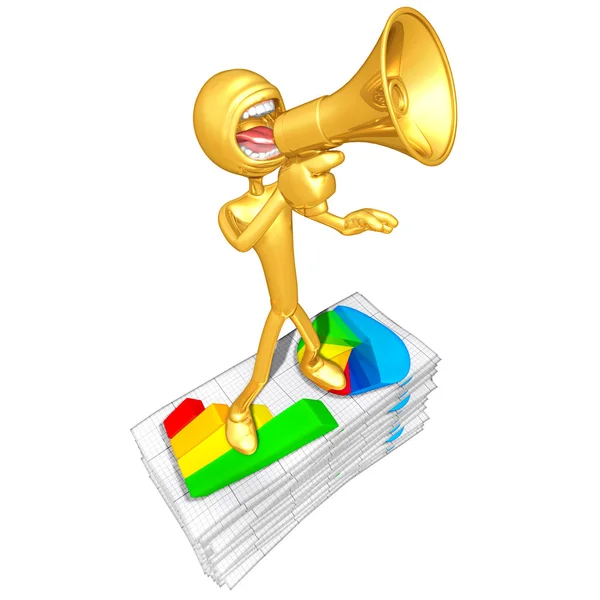 Gold Guy With Business Reports — Stock Photo, Image