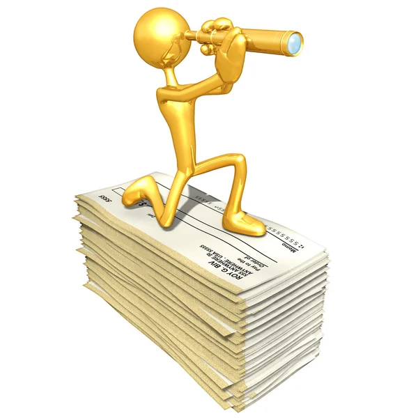 Gold Guy With Blank Checks — Stock Photo, Image