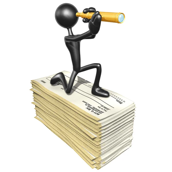 3D Character With Blank Checks — Stock Photo, Image