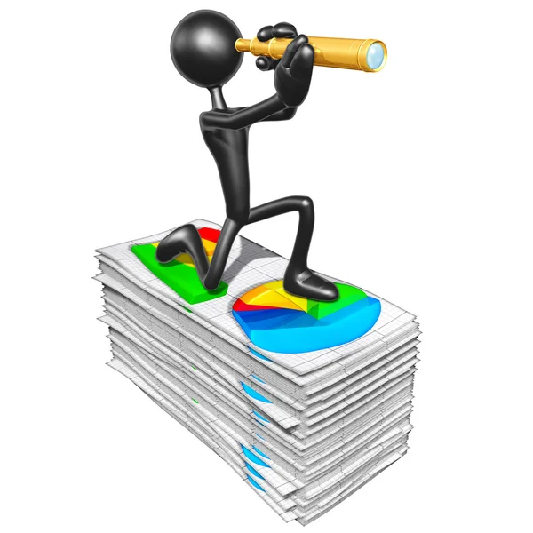 3D Character With Business Reports — Stock Photo, Image