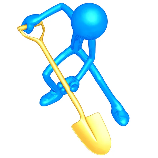 3D Character Digging With A Shovel — Stock Photo, Image