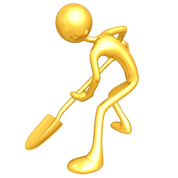 Gold Guy Digging With A Shovel — Stock Photo, Image
