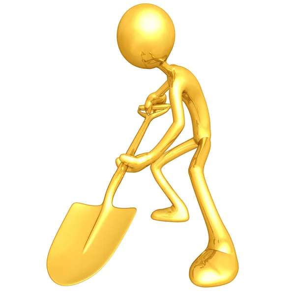 Gold Guy Digging With A Shovel — Stock Photo, Image