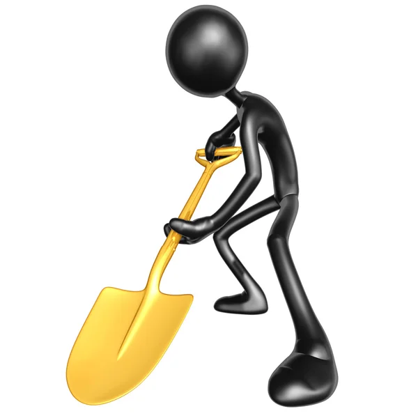 3D Character Digging With A Shovel — Stock Photo, Image