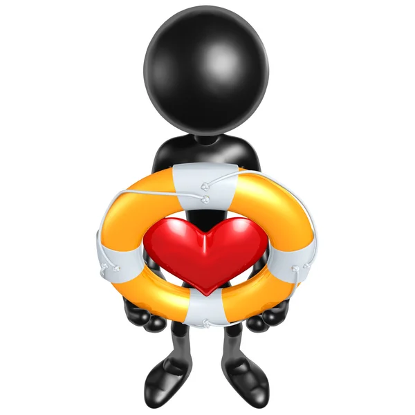 Lifebuoy kalp ile 3D karakter Stok Resim
