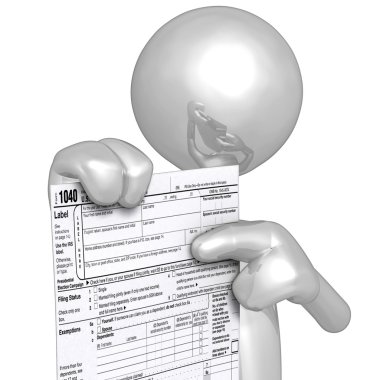 3D Character With Tax Form clipart