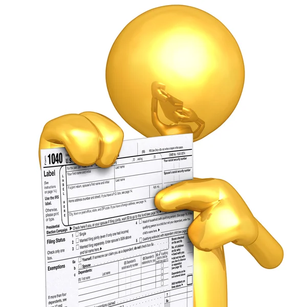Złoty facet z formularza podatkowego — Zdjęcie stockowe
