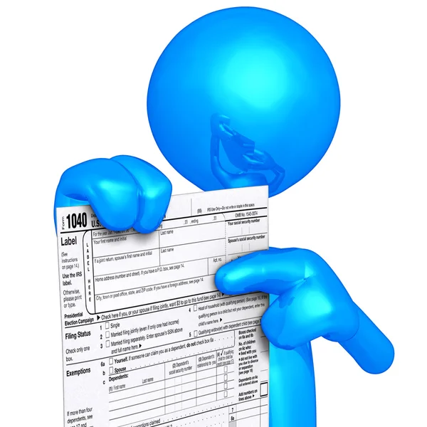 Carácter 3D con formulario de impuestos — Foto de Stock