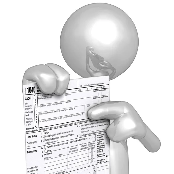 Carácter 3D con formulario de impuestos — Foto de Stock