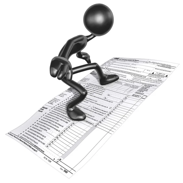 3D Character With Tax Form — Stock Photo, Image