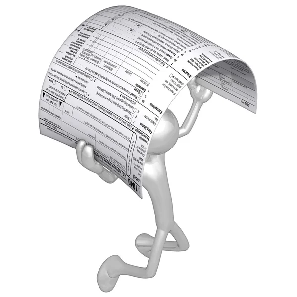 Carácter 3D con formulario de impuestos —  Fotos de Stock