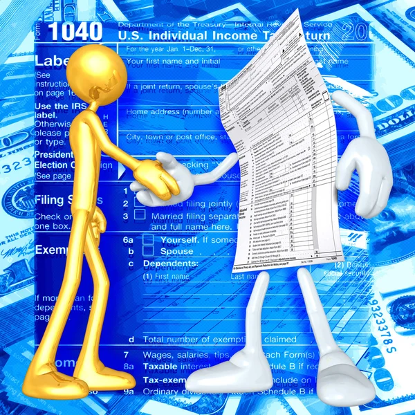 Gold Guy With Tax Form — Stock Photo, Image