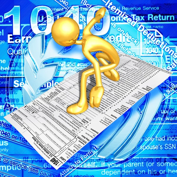 Zlatý chlap s daňové formuláře — Stock fotografie
