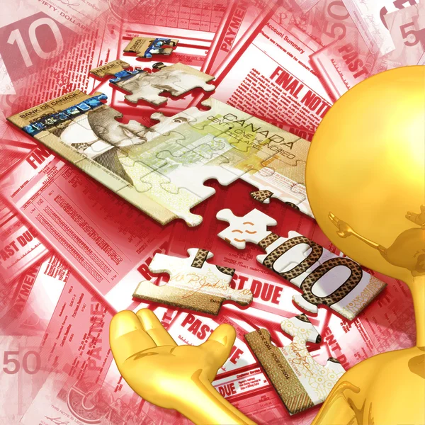 Goldmann-Moderator mit Geld-Puzzle — Stockfoto