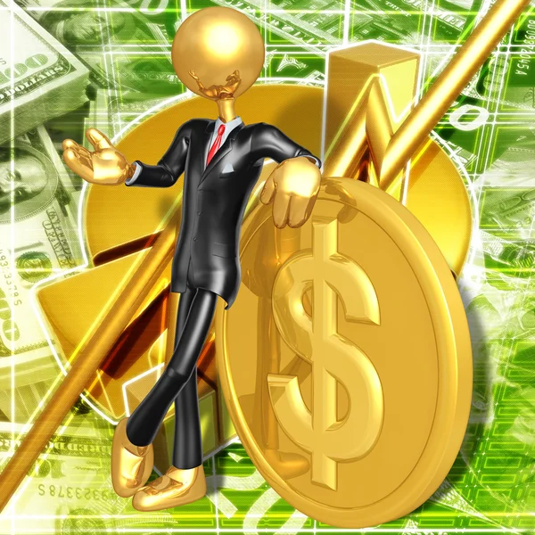 Gold Guy With Gold Coin — Stock Photo, Image