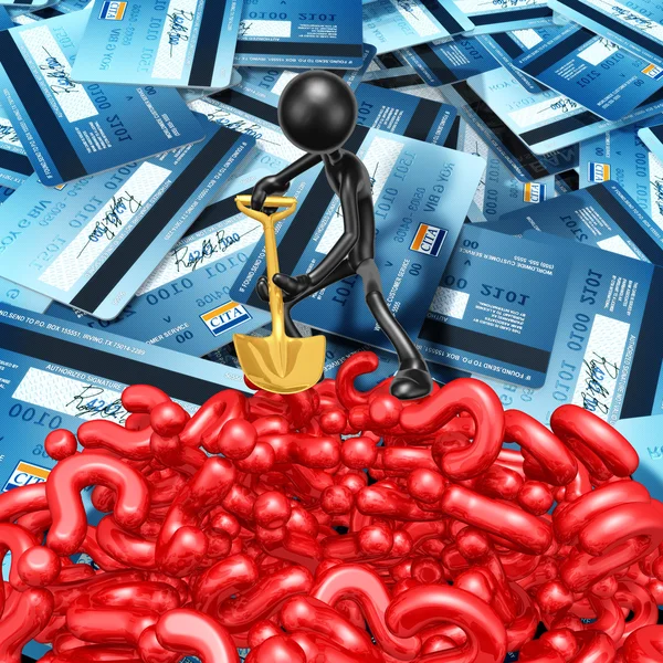 3D Character Digging In A Pile Of Questions — Stock Photo, Image