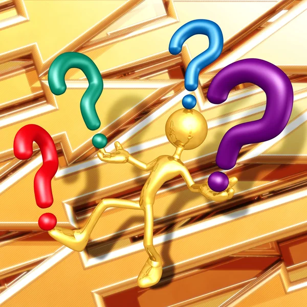 Gold Guy With Questions — Stock Photo, Image