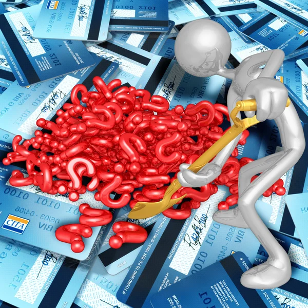 3D Character Digging In A Pile Of Questions — Stock Photo, Image