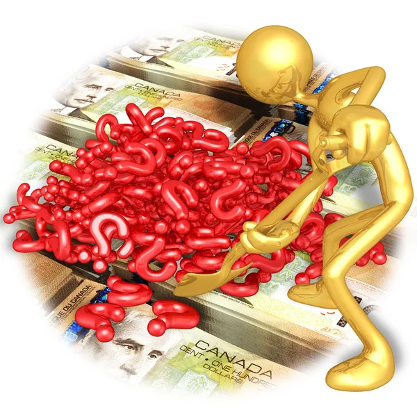 Gold Guy Digging In A Pile of Questions — стоковое фото