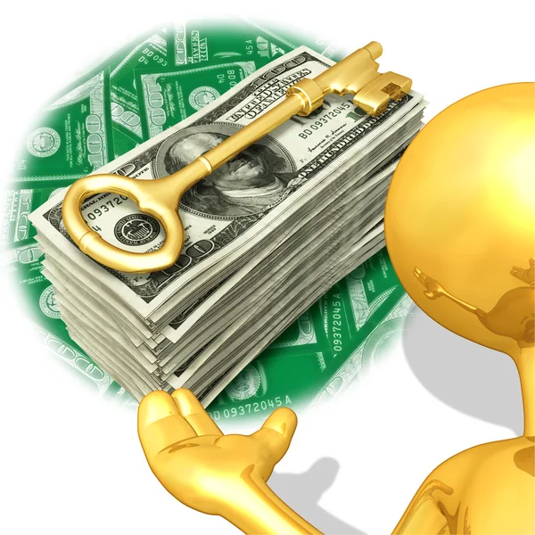 Gold Guy Wealth Key Presenter — Stock Photo, Image