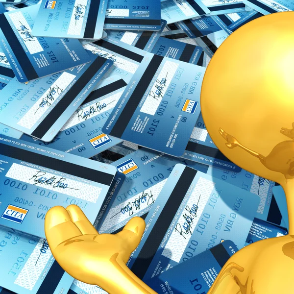 Gold Guy Credit Card Presenter — Stock Photo, Image