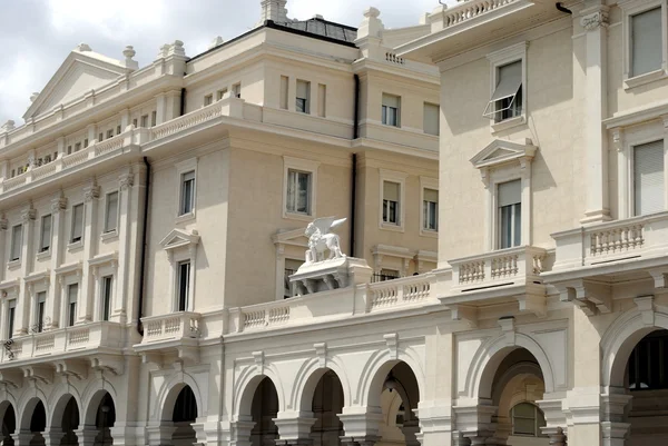 stock image Impressive building with a white long window lined balcony