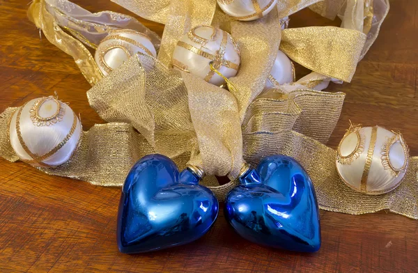 Dois corações azuis para o Natal — Fotografia de Stock