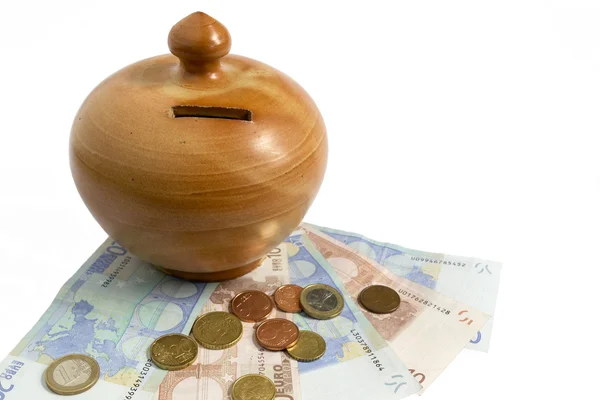 Caja de dinero y euros — Foto de Stock