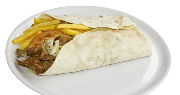 Kebab Fladenbrot mit Pommes — Stock Photo, Image