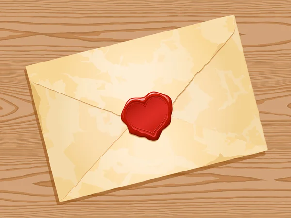 Envelope_seal_heart_wood_background — 스톡 벡터