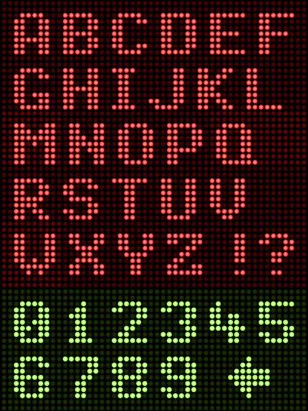 stock vector Alphanumeric Alphabet Font LED Display On Black