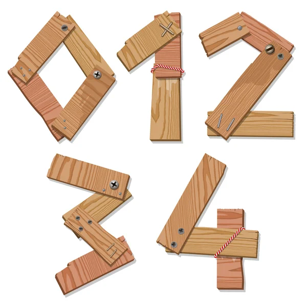 Rústico madeira fonte dígitos números letras 01234 — Vetor de Stock