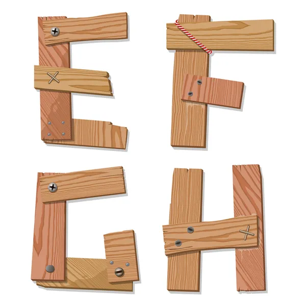 Letras rústicas del alfabeto de la fuente de madera EFGH — Vector de stock