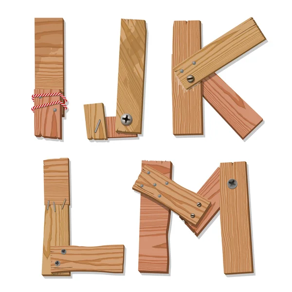 Letras rústicas del alfabeto de la fuente de madera IJKLM — Vector de stock