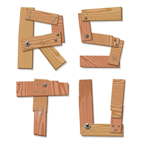 Letras do alfabeto da fonte de madeira rústica RSTU — Vetor de Stock