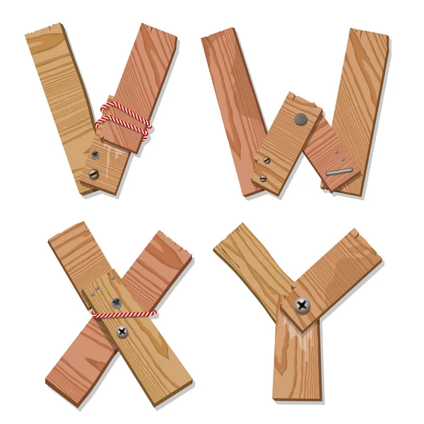 Letras do alfabeto da fonte de madeira rústica VWXY — Vetor de Stock