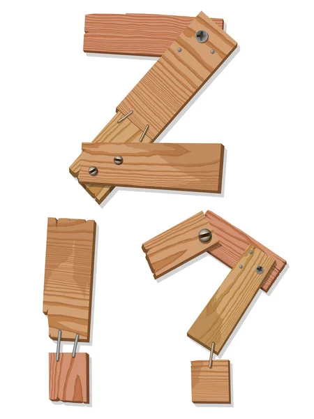 Holz Buchstabe z Ausrufezeichen Fragezeichen — Stockvektor