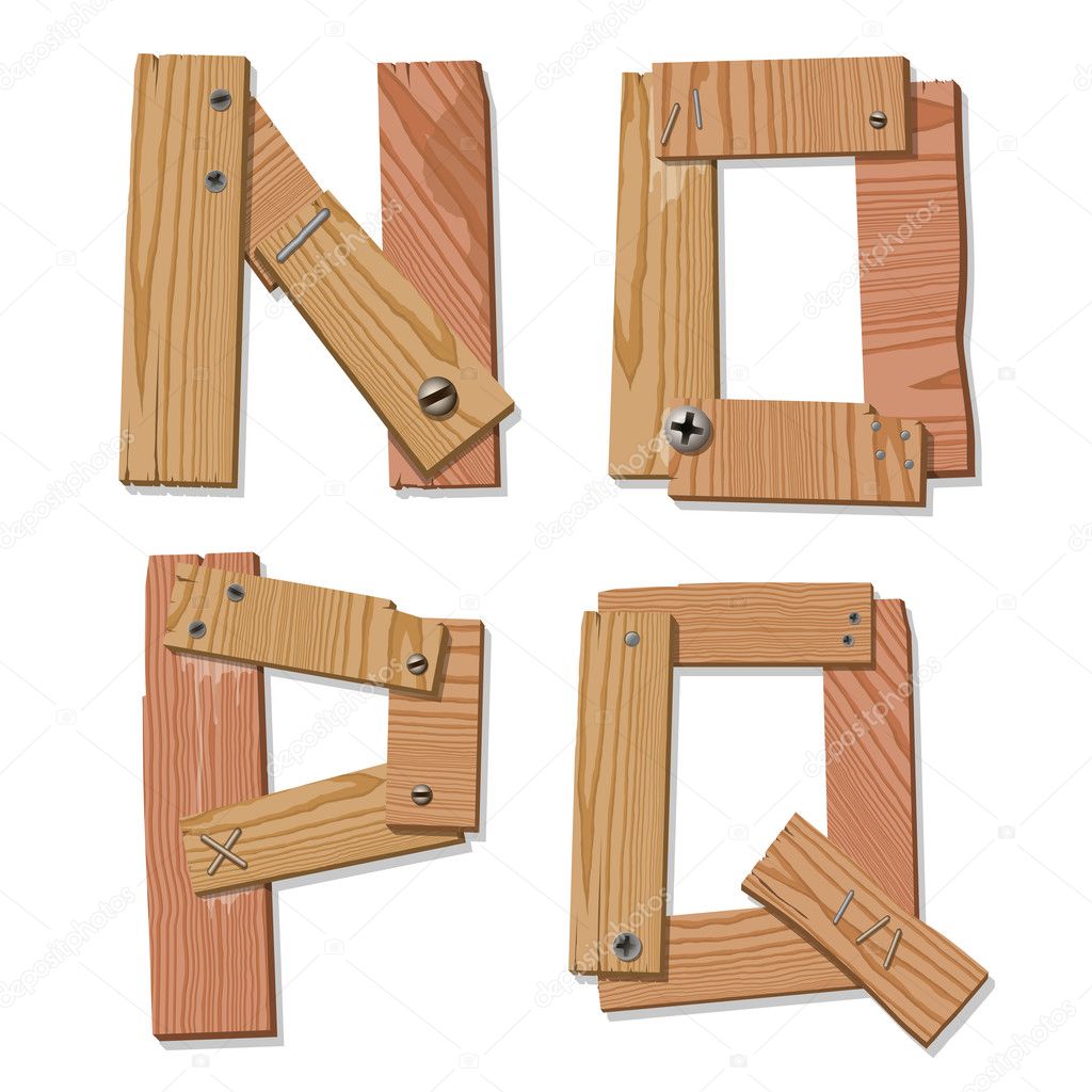 Rustic Wooden Font Alphabet Letters NOPQ